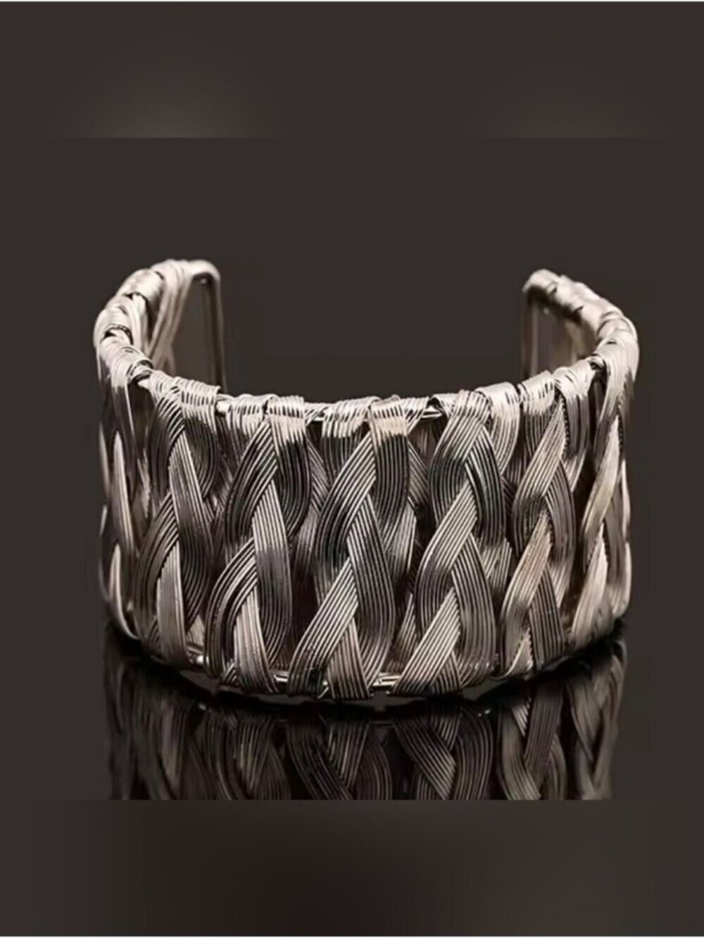 Braided Metal Cuff Bracelet in Silver Tone